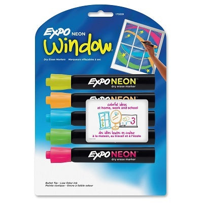 Marker-Dry Erase, Expo Neon Window, Bullet 5 Colours