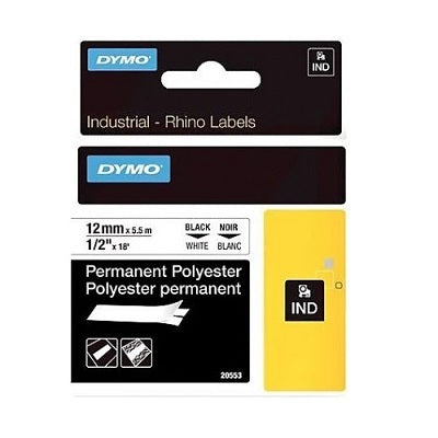 Tape-Dymo, Rhino 1/2"/12Mm Polyester, Black On White
