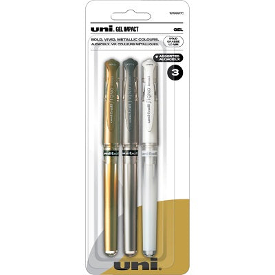 Pen-Stick, Uni Gel Impact 1.0Mm Gold/Silver/White 3/Pack