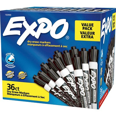 Marker-Dry Erase, Expo Low Odour, Chisel Black 36/Box