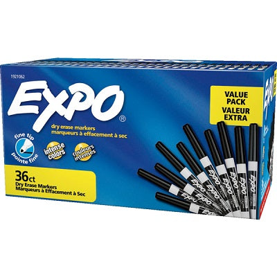 Marker-Dry Erase, Expo Low Odour, Fine Black 36/Box