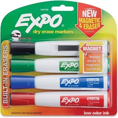 Marker-Dry Erase, Expo Magnetic W/Eraser, 4 Chisel Tip