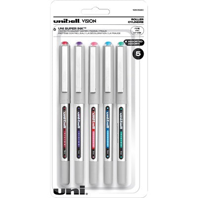 Pen-Roller, Uni Vision, 0.7Mm Fine Assorted 5/Pk