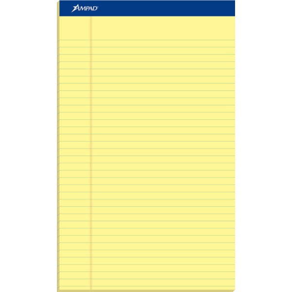 Writing Pad-Perfed, Legal Ampad 50 Sheet Canary 12/Pack