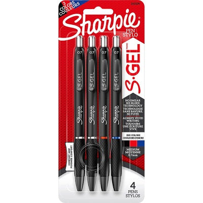 Pen-Retractable, Sharpie S-Gel, 0.7Mm Assorted 4/Pk