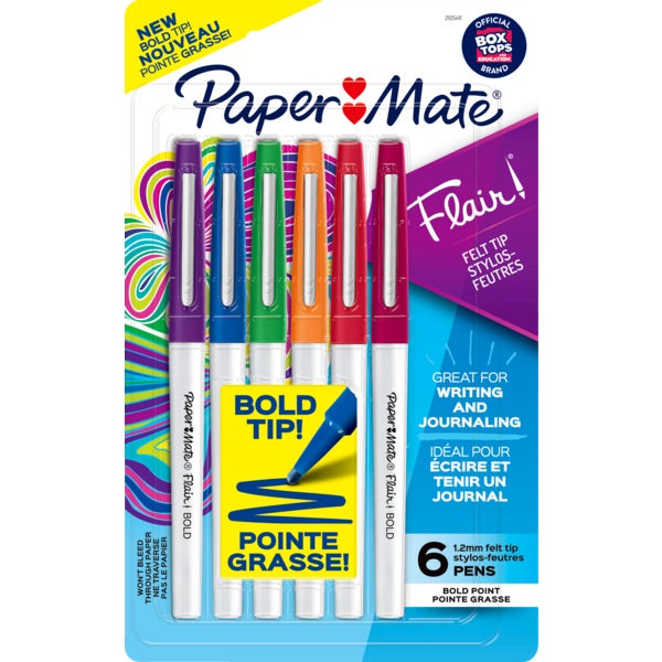 Marker-Paper Mate Flair Felt Tip, Bold, 6/Pk