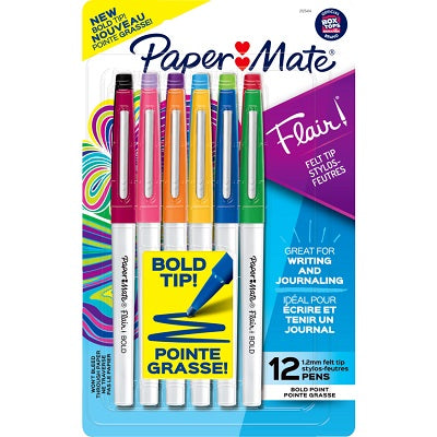 Marker-Paper Mate Flair Felt Tip, Bold, 12 Colours