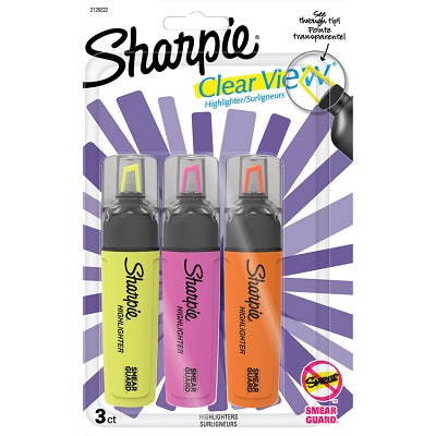 Highlighter-Sharpie Clear View, Assorted 3/Pk