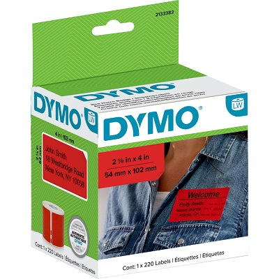 Labels-Dymo Labelwriter, Multi-Purpose 2-1/8"X4", Red 220/Pk