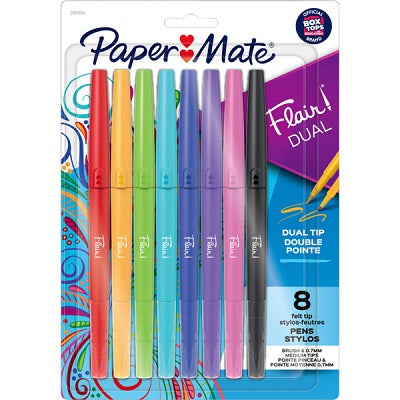 Marker-Paper Mate Flair Dual Brush Tip, Assorted 8/Pk