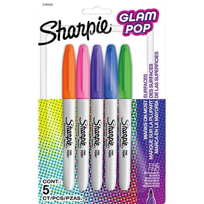 Marker-Permanent, Sharpie Glam Pop Fine, 5 Colours