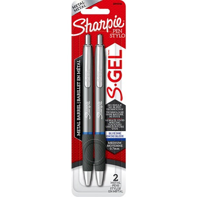 Pen-Retractable, Gunmetal Barrel S-Gel, 0.7Mm Blue 2/Pack