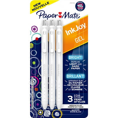 Pen-Retractable, Inkjoy Bright 0.7Mm, White 3/Pk