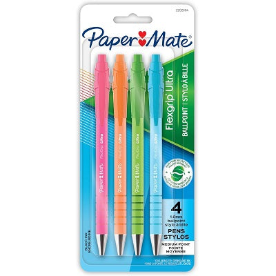 Pen-Retractable, Flexgrip Ultra, 1.0Mm,Blk Ink Assorted 4/Pk