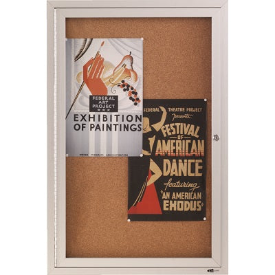 Bulletin Board-Enclosed Cork 36"X24" 1-Door Aluminum Frame