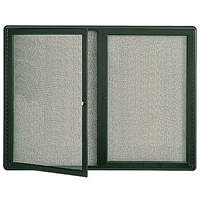 Bulletin Board-Enclosed Fabric 48"X36" 2-Door Graphite Frame