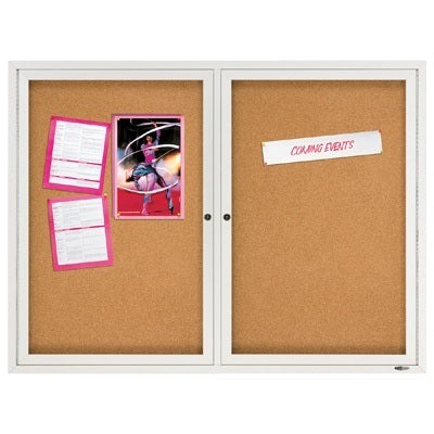 Bulletin Board-Enclosed Cork 48"X36" 2-Door Aluminum Frame