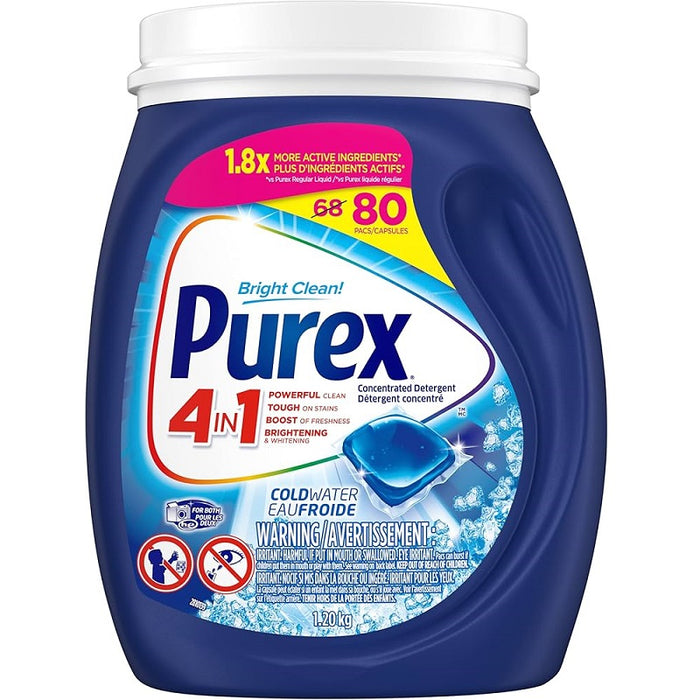 Laundry Soap-Purex 4-In-1 Pacs, Coldwater 80 Pacs