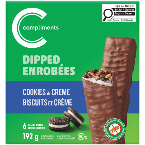 Compliments Peanut-Free Dipped Granola Bar Cookies & Cream 192 g