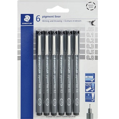 Marker-Art, Pigment Liner, Assorted Line Widths Black 6/Pk
