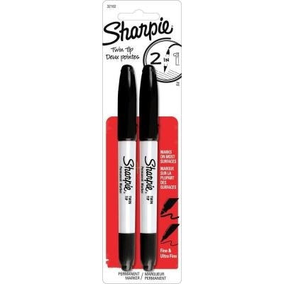 Marker-Permanent, Sharpie Twin Tip, Black 2/Pk