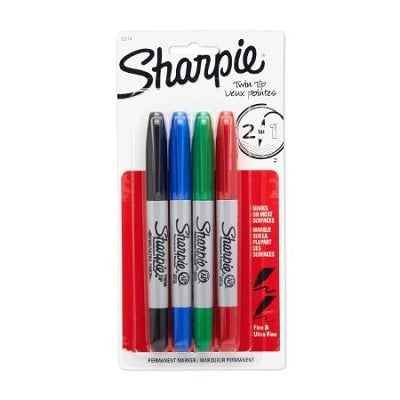 Marker-Permanent, Sharpie Twin Tip, 4 Colours