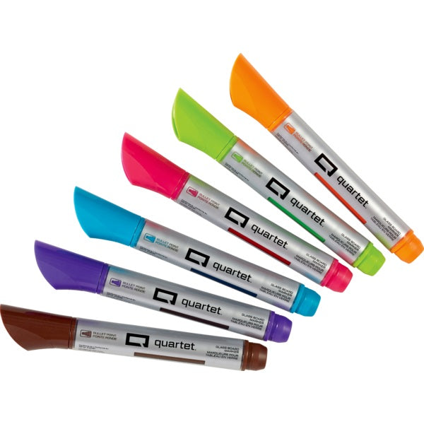 Markers-Dry Erase, Glass Board Bullet, Assorted 6/Pk