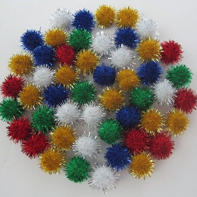 Pom Poms-1/2" Assorted Glitter 100/Pk