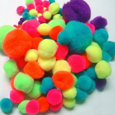 Pom Poms-Assorted Sizes And Colours Glitter 100/Pk