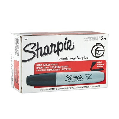 Marker-Permanent, Sharpie Chisel, Black 12/Bx