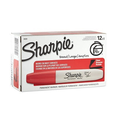 Marker-Permanent, Sharpie Chisel, Red 12/Bx