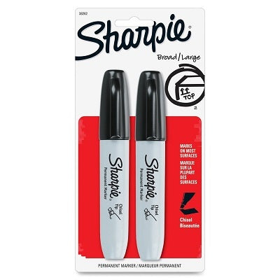 Marker-Permanent, Sharpie Chisel, Black, 2/Pk