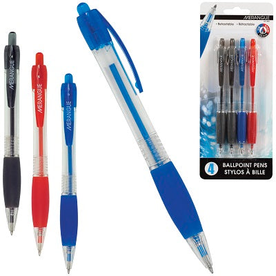 Pen-Retractable, Comfort Clicker Ballpoint 4Pk, Assorted