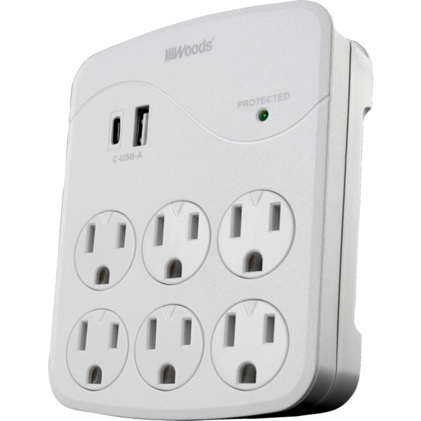 Wall Tap-6 Outlet With Usb A & C, White