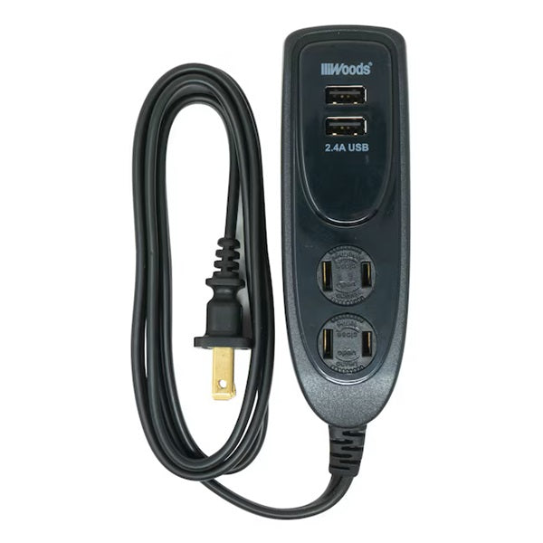 Extension Cord-Desktop Cord, 2 Outlet & 2 Usb, 4' Black