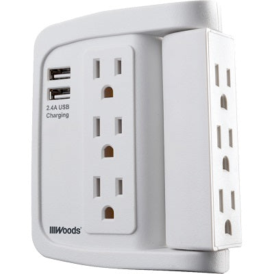 Wall Tap-6 Outlet Swivel With Surge Protection & 2 Usb Ports