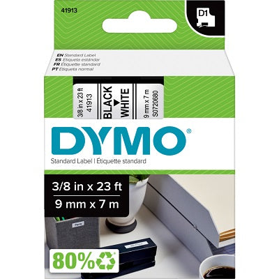 Tape-Dymo D1, 3/8" X 23' Black On White