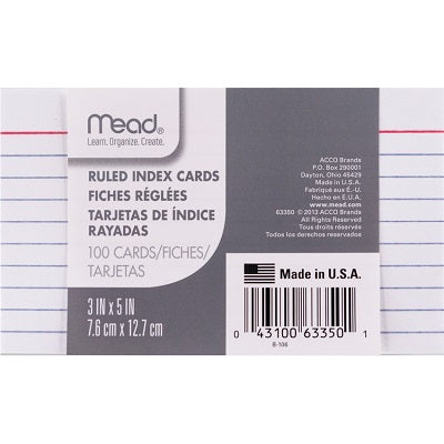 Index Cards-3X5 Ruled, White 100/Pack
