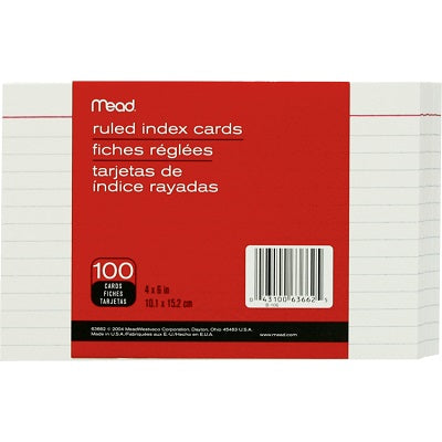 Index Cards-4X6 Ruled, White 100/Pack