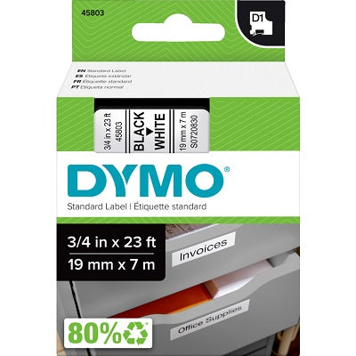 Tape-Dymo D1, 3/4" X 23' Black On White