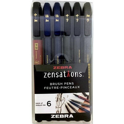 Brush Pen Set-Zensations Assorted Size, Black 6/Pack