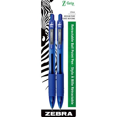 Pen-Retractable, Z-Grip 1.0Mm Medium Blue 2/Pk
