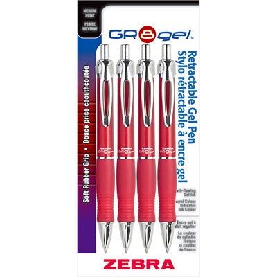 Pen-Retractable, Gr8 Gel 0.7Mm Red 4/Pk
