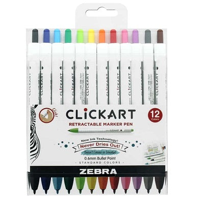 Marker-Clickart, Retractable Marker Pen 12 Colours