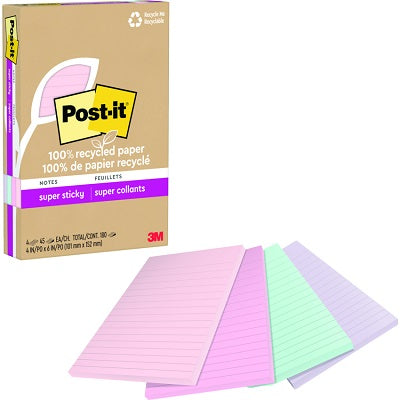 Notes-Post-It, Recycled Super Sticky 4X6 Wanderlust Lined