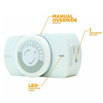 Timer-Indoor Heavy Duty, 24 Hour Mechanical, White