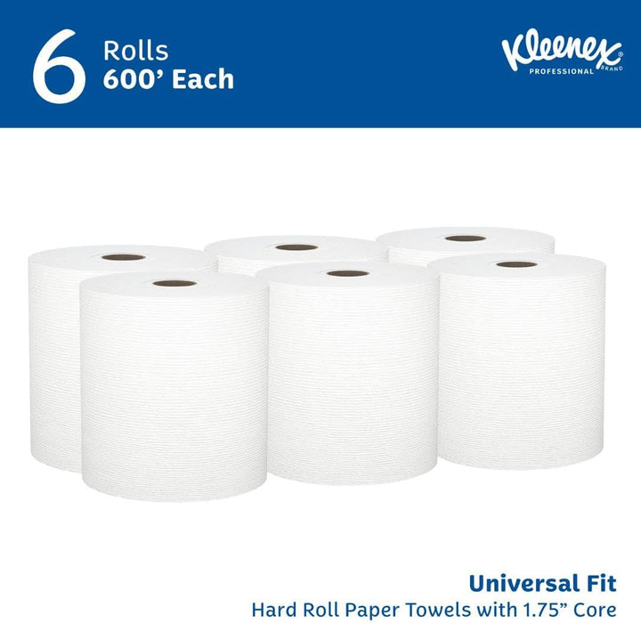Kleenex® Universal Hard Roll Paper Towels (50606), 1.75" Core, with Premium Absorbency Pockets™, White, (600'/Roll, 6 Rolls/Case, 3,600'/Case)