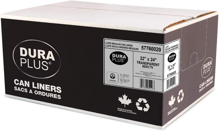 (Free Express Shipping) Elite Garbage Bags 22x24 Regular Clear 500/cs 100% Recycled, Ecologic / (Livraison Express GRATUITE) Sac Poubelle 100% Recycler, Ecologique Elite 22x24 Clair Regulier 500sacs