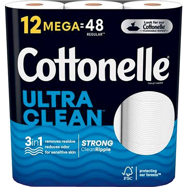 Toilet Paper-Cottonelle Ultra Clean 1-Ply 12/Pk, 4Pks/Ct