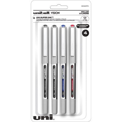 Pen-Roller, Uni Vision, 0.7Mm Fine Assorted 4/Pk